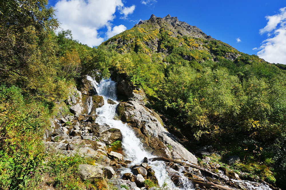 Домбай Чучхурский водопад сентябрь фото