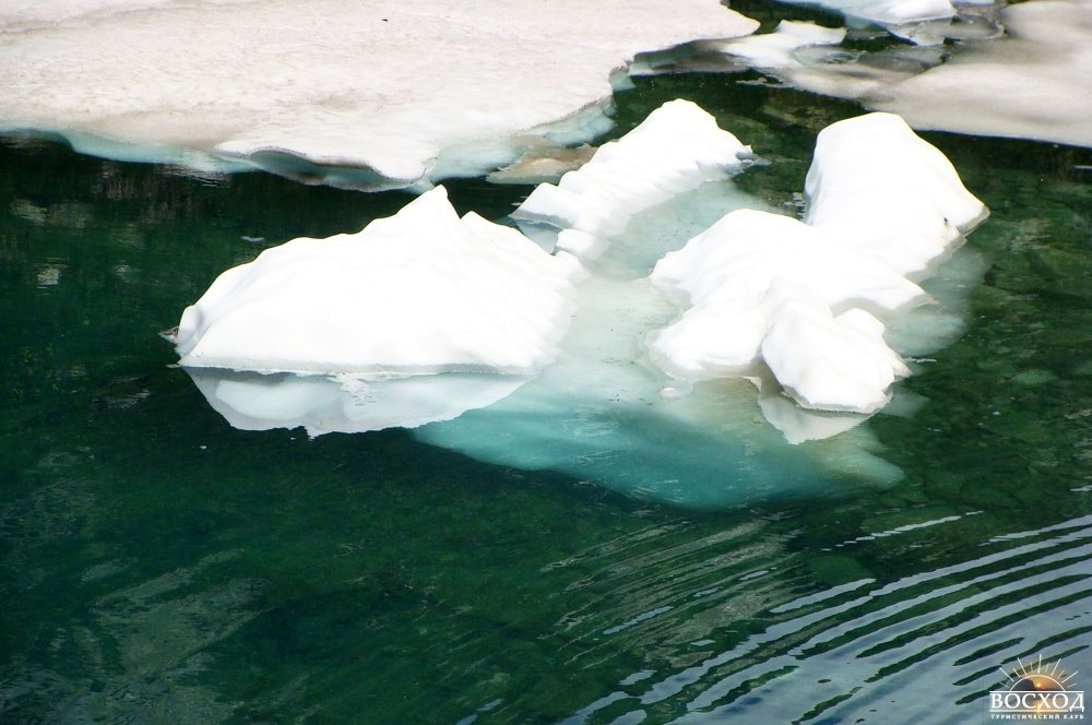 Домбай озера Азгек изумрудная вода и белоснежная льдина