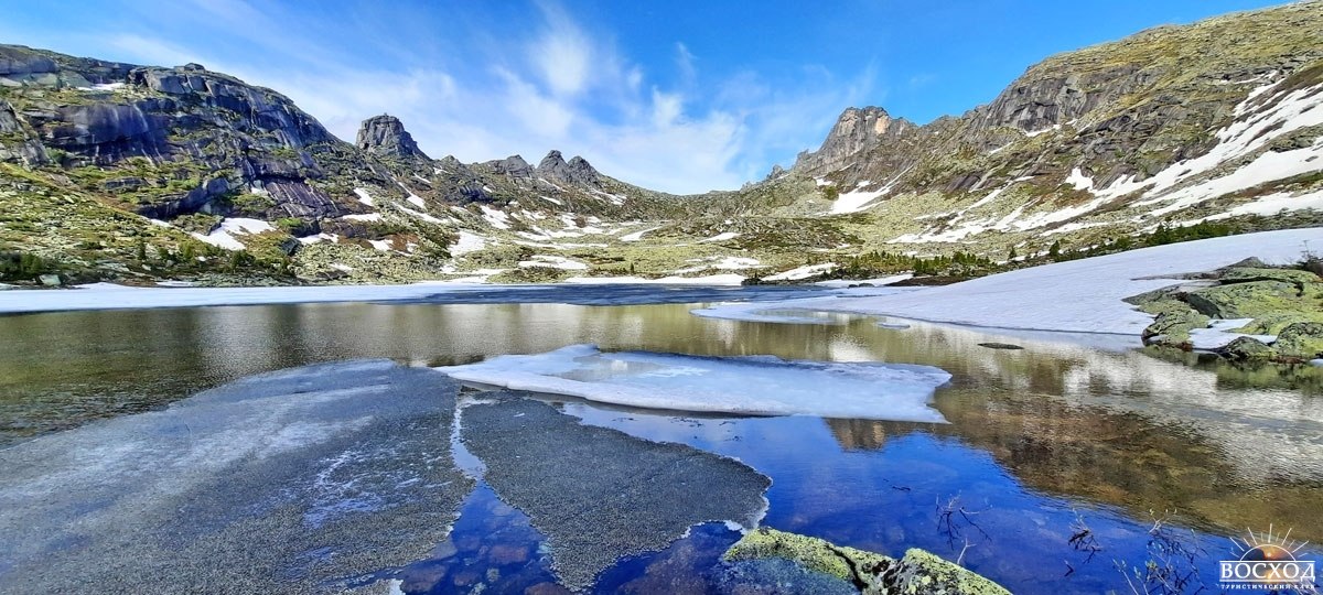 Ергаки горное озеро льдины