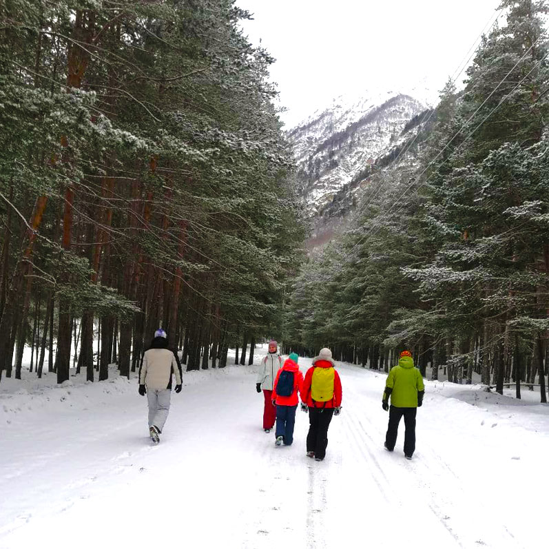 Приэльбрусье ущелье Адыл-Су туристы треккинг зима